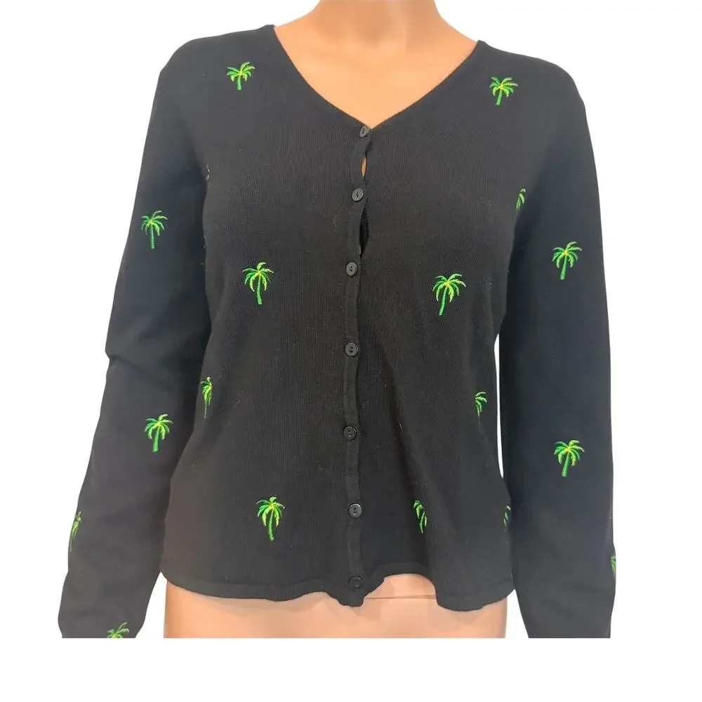Etoile large embroidered palm tree cardigan sweater top SP 2758